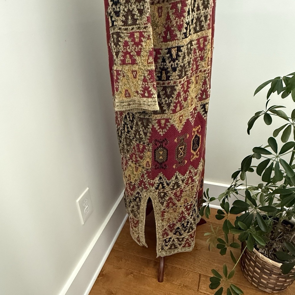 Soft Surroundings Large Aztec Knit Duster‎ Cardigan Sweater Boho Long F/W - Picture 5 of 8